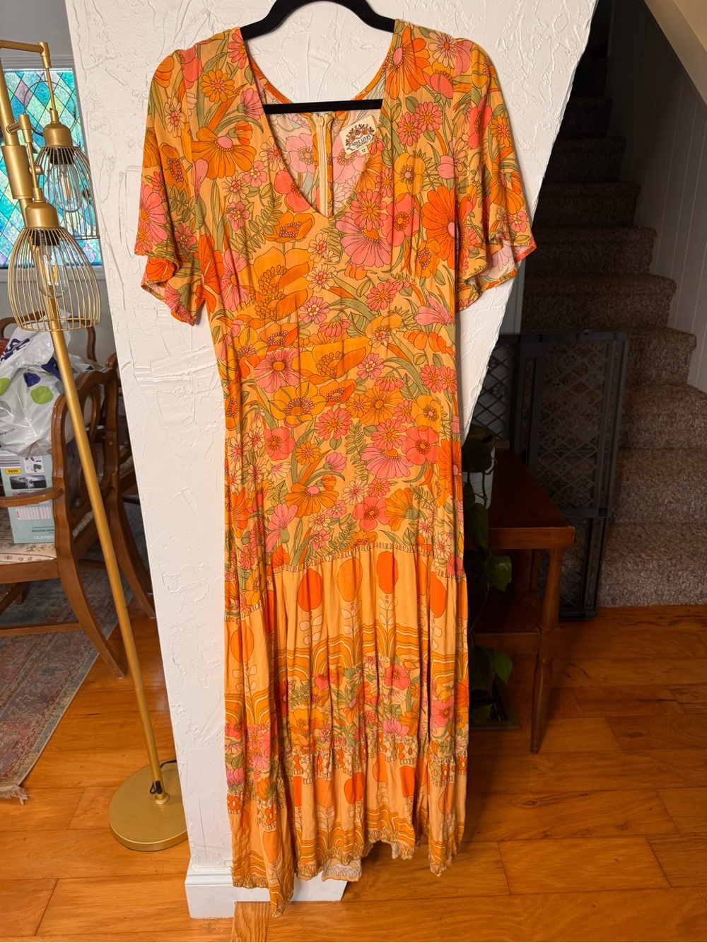 Nine Lives Bazaar Orange & Pink Floral Maxi Dress
